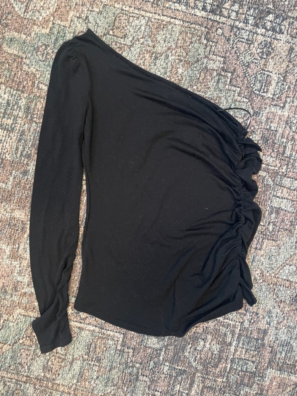 1.State One Shoulder Ruched Top Medium Black
